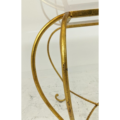 589 - DINING TABLE, gilt metal with rectangular perspex top, 77cm H x 244cm W x 122cm D.