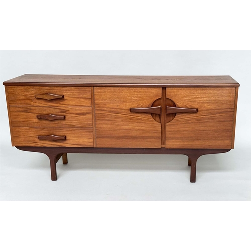 597 - SIDEBOARD, mid 20th century teak with two doors and three drawers, 166cm x 40cm x 75cm H.