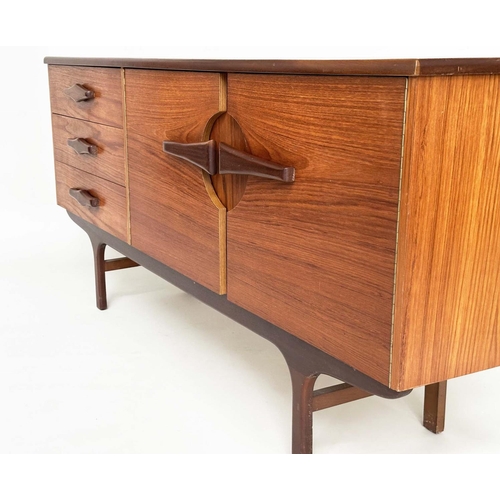 597 - SIDEBOARD, mid 20th century teak with two doors and three drawers, 166cm x 40cm x 75cm H.