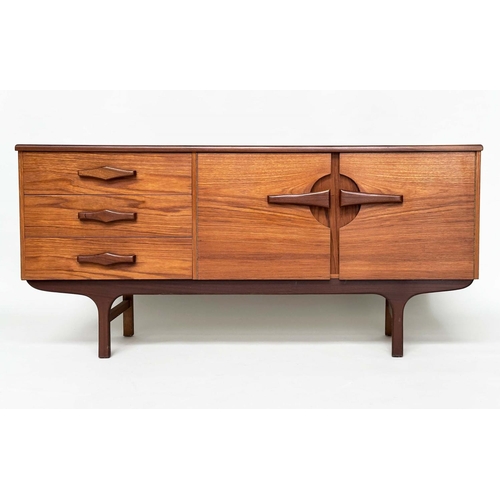 597 - SIDEBOARD, mid 20th century teak with two doors and three drawers, 166cm x 40cm x 75cm H.