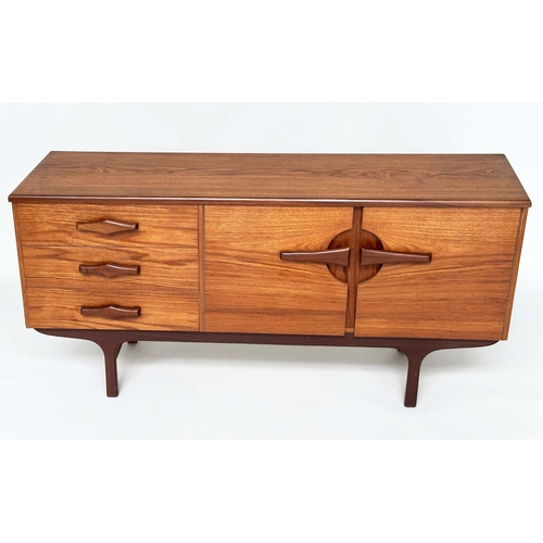 597 - SIDEBOARD, mid 20th century teak with two doors and three drawers, 166cm x 40cm x 75cm H.