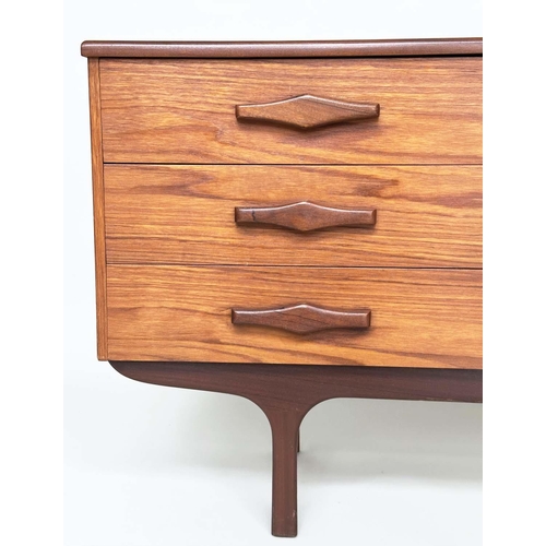 597 - SIDEBOARD, mid 20th century teak with two doors and three drawers, 166cm x 40cm x 75cm H.