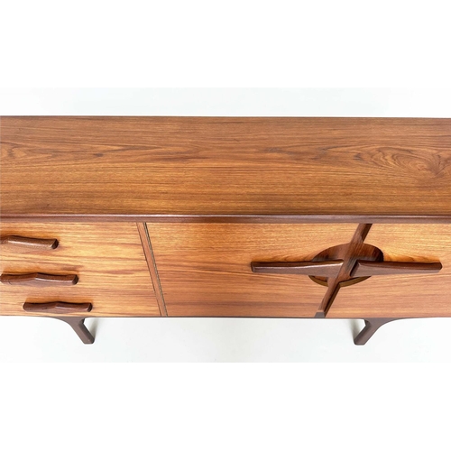 597 - SIDEBOARD, mid 20th century teak with two doors and three drawers, 166cm x 40cm x 75cm H.