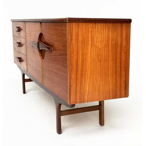 597 - SIDEBOARD, mid 20th century teak with two doors and three drawers, 166cm x 40cm x 75cm H.