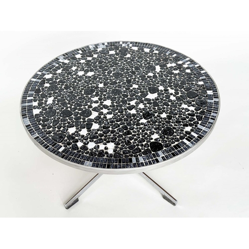 593 - CIRCULAR LOW TABLE, 1950's style chrome and mosaic tiled, 72cm diam. x 43cm H.