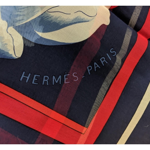 6 - HERMÈS SCARF, 'Fleurs & balcon' by Ch.V., silk chiffon, 138cm x 133cm, with box.