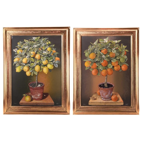 134 - JOSE ESCOFET (Spanish b. 1930) 'Lemon tree' and 'Orange tree', watercolour on print base, signed and... 