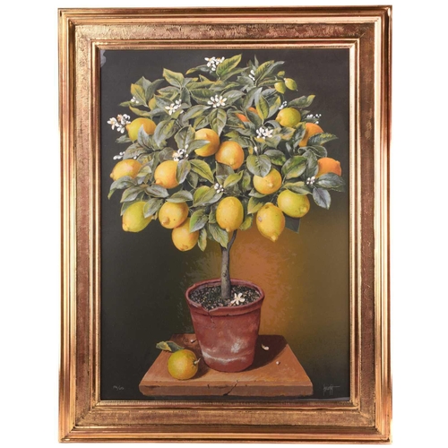 134 - JOSE ESCOFET (Spanish b. 1930) 'Lemon tree' and 'Orange tree', watercolour on print base, signed and... 