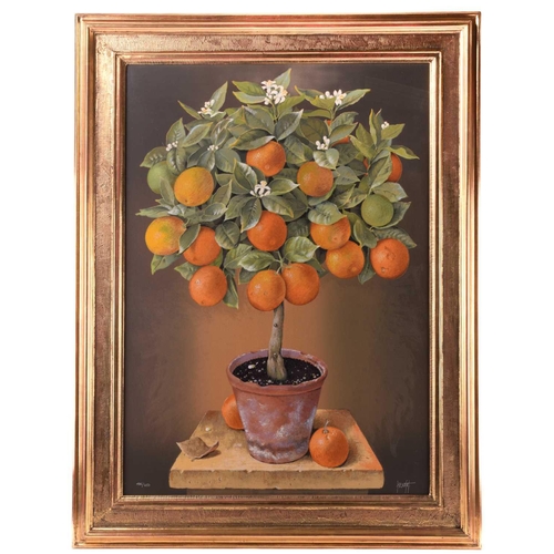 134 - JOSE ESCOFET (Spanish b. 1930) 'Lemon tree' and 'Orange tree', watercolour on print base, signed and... 