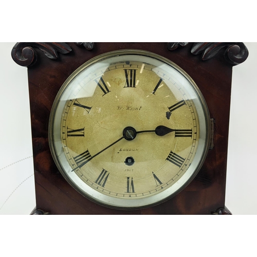 19 - AN EARLY 19TH CENTURY MAHOGANY BRACKET CLOCK, spring driven movement, with pendulum and key, by Will... 