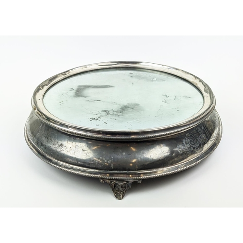 24 - CAKE STAND, Victorian silver plated and mirrored, 51cm diam x 13cm H.