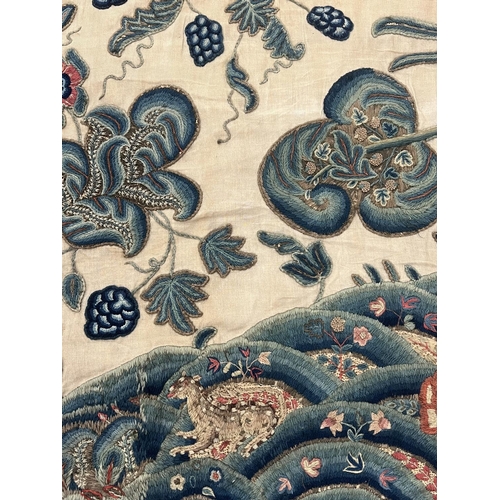 27 - 18TH CENTURY CREWELWORK TEXTILE, 177cm x 142cm.