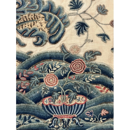 27 - 18TH CENTURY CREWELWORK TEXTILE, 177cm x 142cm.