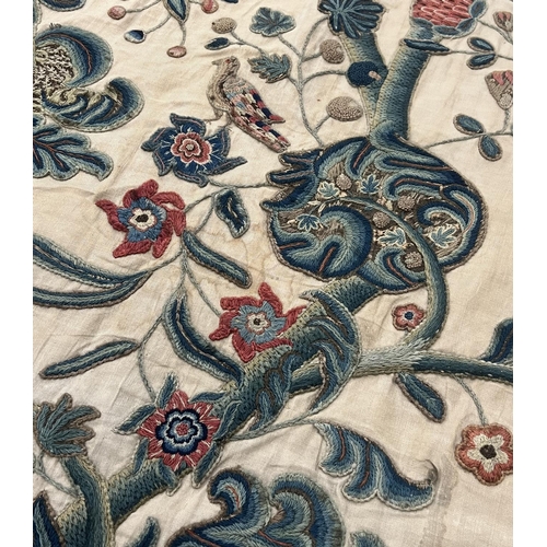 27 - 18TH CENTURY CREWELWORK TEXTILE, 177cm x 142cm.