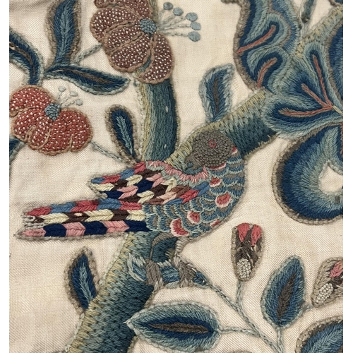 27 - 18TH CENTURY CREWELWORK TEXTILE, 177cm x 142cm.