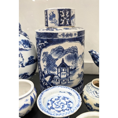 29 - CHINESE BLUE AND WHITE PORCELAIN, a collection of sixteen various pieces including a moonflask vase,... 