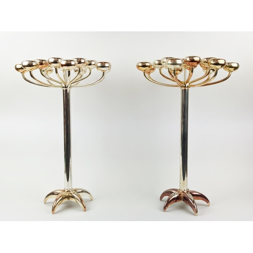 3 - CANDELABRAS, a pair, German silver plated tea light holders by Hrw Fink, 58cm H x 40cm. (2)