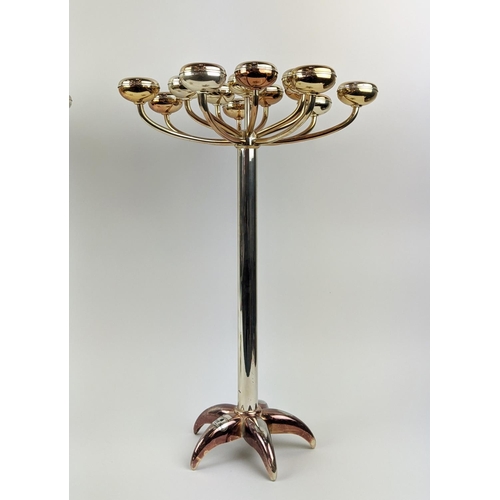 3 - CANDELABRAS, a pair, German silver plated tea light holders by Hrw Fink, 58cm H x 40cm. (2)