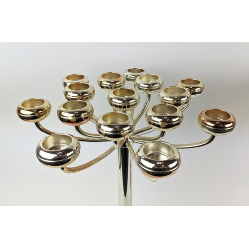 3 - CANDELABRAS, a pair, German silver plated tea light holders by Hrw Fink, 58cm H x 40cm. (2)