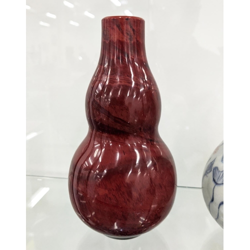 30 - CHINESE COPPER RED DRAGON BOTTLE VASE, along with a cinnabar lacquer paste box, double gourd vase, a... 