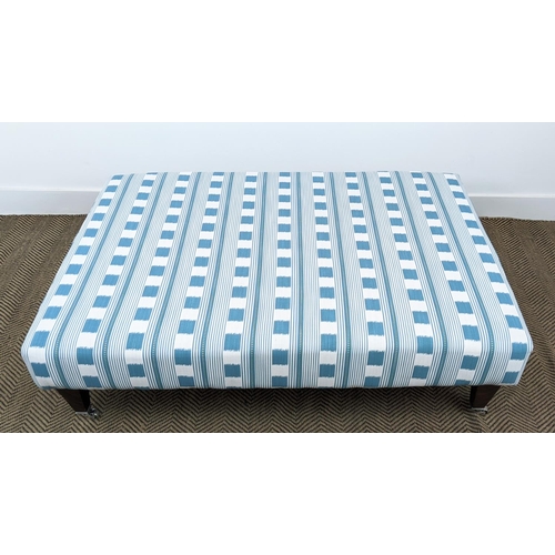 580 - HEARTH STOOL, blue and white Christopher Farr lost and found upholstery on chrome castors, 35cm H x ... 