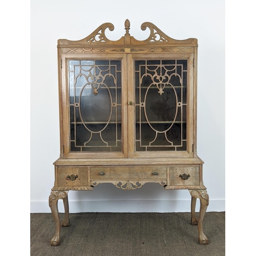 582 - BOOKCASE, Georgian revival bleached walnut with two glazed doors enclosing fixed shelves with three ... 