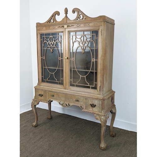 582 - BOOKCASE, Georgian revival bleached walnut with two glazed doors enclosing fixed shelves with three ... 