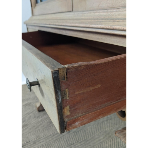 582 - BOOKCASE, Georgian revival bleached walnut with two glazed doors enclosing fixed shelves with three ... 