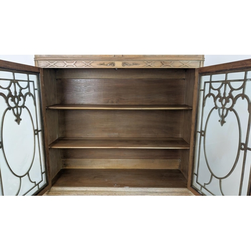 582 - BOOKCASE, Georgian revival bleached walnut with two glazed doors enclosing fixed shelves with three ... 