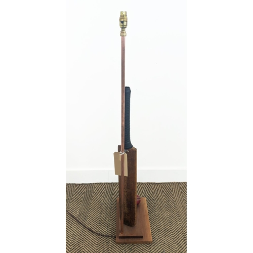 592 - CRICKET BAT AND BALL FLOOR LAMP, 122cm H x 35cm W x 20cm D.