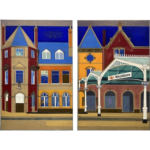 93 - HENRY COLLINS (1910-1994) AND JOYCE COLLINS (1912-2004), 'Marylebone Station', a pair of oils on hes... 