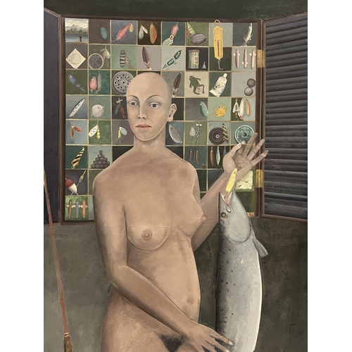 99 - MICHAEL ROSCHLAU (German b.1942), 'Catch' 1981, oil on canvas, 173cm x 104cm, framed.