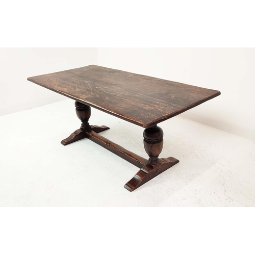 149 - REFECTORY TABLE, Jacobean style oak, the rectangular top on carved balaster bases, 185cm W x 83cm D ... 