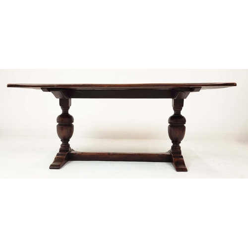 149 - REFECTORY TABLE, Jacobean style oak, the rectangular top on carved balaster bases, 185cm W x 83cm D ... 