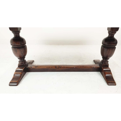 149 - REFECTORY TABLE, Jacobean style oak, the rectangular top on carved balaster bases, 185cm W x 83cm D ... 