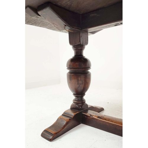 149 - REFECTORY TABLE, Jacobean style oak, the rectangular top on carved balaster bases, 185cm W x 83cm D ... 