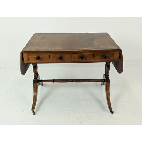 148 - SOFA TABLE, Regency mahogany, satinwood and rosewood with crossbanded detail, with two frieze drawer... 