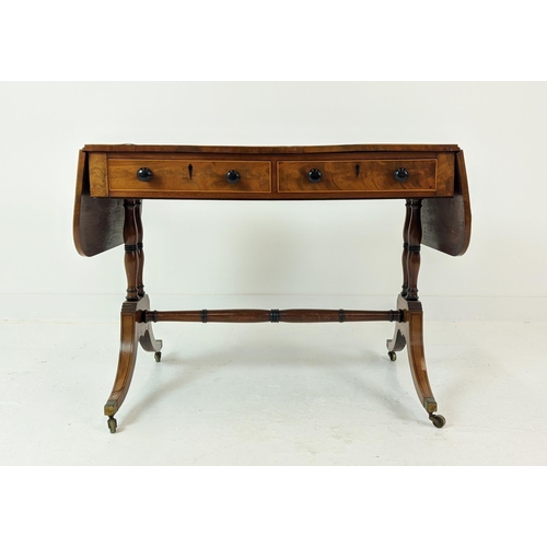 148 - SOFA TABLE, Regency mahogany, satinwood and rosewood with crossbanded detail, with two frieze drawer... 