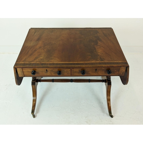 148 - SOFA TABLE, Regency mahogany, satinwood and rosewood with crossbanded detail, with two frieze drawer... 