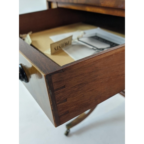 148 - SOFA TABLE, Regency mahogany, satinwood and rosewood with crossbanded detail, with two frieze drawer... 