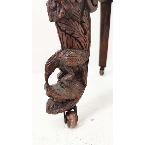 147 - BURMESE SIDE CHAIR, 19th century rosewood with a heavily carved back, with ram's head, 58cm W x 94cm... 