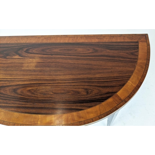 146 - DEMI LUNE CARD TABLE, George III rosewood and satinwood, circa 1800 with green baize top, 75cm H x 9... 