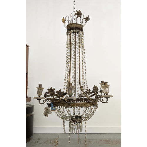 145 - CHANDELIER, late 19th/early 20th century French, six branch, 100cm H approx.