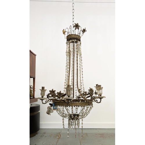 145 - CHANDELIER, late 19th/early 20th century French, six branch, 100cm H approx.