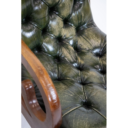 142 - ARMCHAIRS, a pair, Regency style mahogany and buttoned green leather, 86cm H x 52cm. (2)