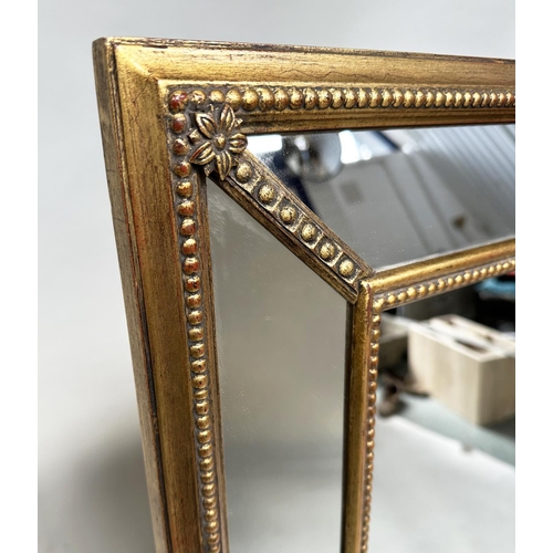 186 - WALL MIRROR, Georgian style giltwood and gesso rectangular with marginal plates and beaded frame, 13... 