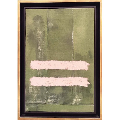 108 - MANNER OF MARK ROTHKO, 'Green and pink', oil on linen, 60cm x 40cm, framed.