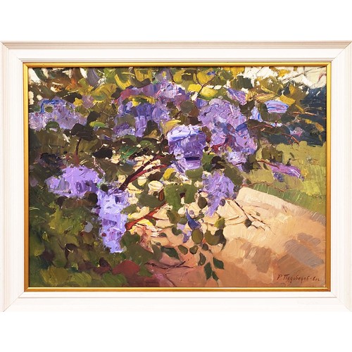 111 - ROMAN PODOBEDOV (1920-2000), 'Lilac blooming' 1960, oil on board, 58cm x 79cm.