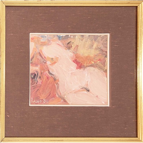 62 - LIES (mid 20th century Scandinavian), 'Nude studies', a pair, signed Lies '62, oil on paper, 18cm x ... 