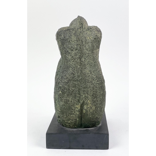 1 - MANNER OF HENRY MOORE (1898-1986) bronze, seated lady in verdigris finish on seat base (indistinctly... 